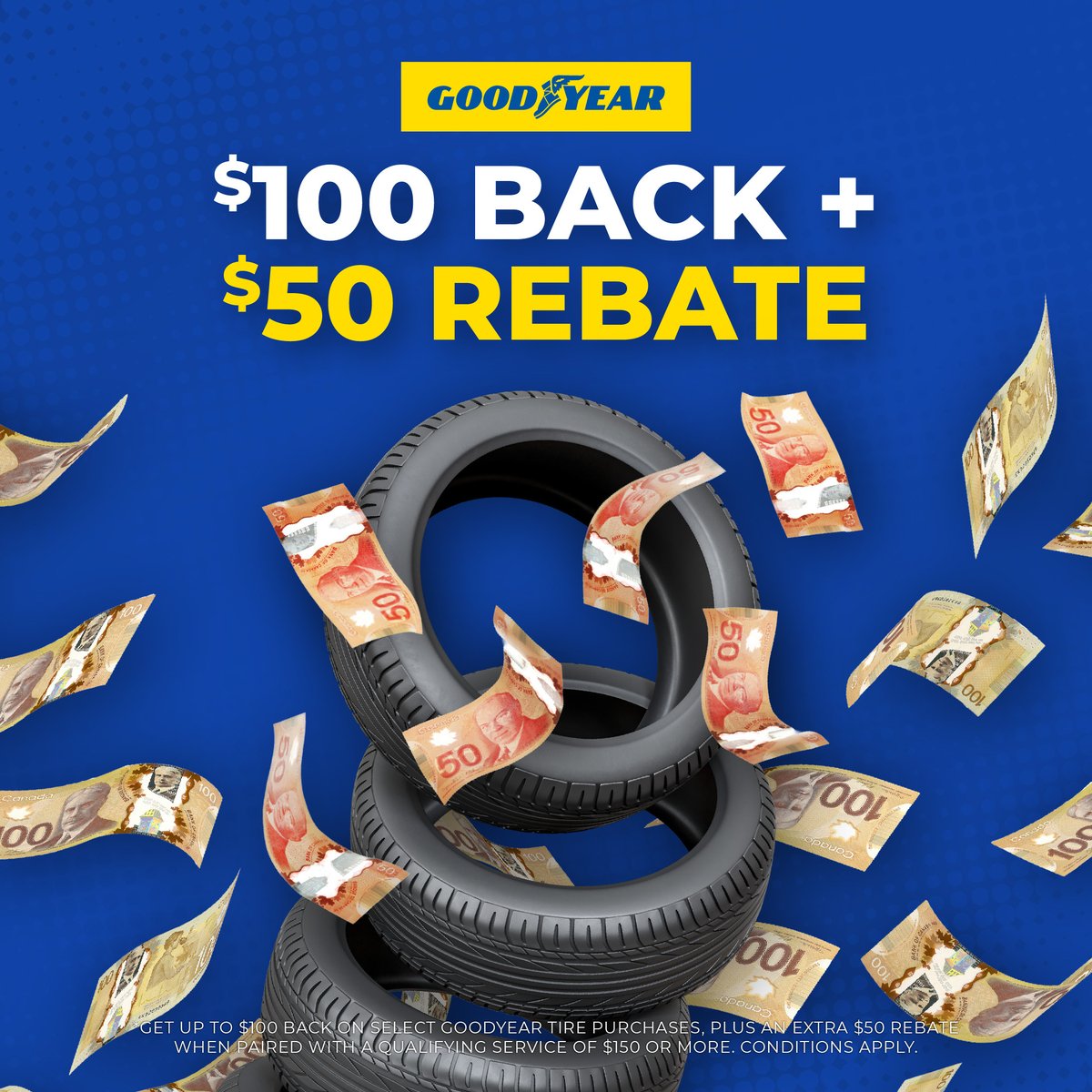 MarketTire1976's tweet photo. ⏰ Only 2 days left to save.
Get up to $100 back on select Goodyear tires, plus an extra $50 rebate when paired with qualifying service of $150 or more. Ends June 30.
#MarketTire #GoodyearTires #TireRebate #Saskatchewan #CarCare #TireSavings #DriveSafe #AutoService #RoadReady https://t.co/jXVYAAbOs3