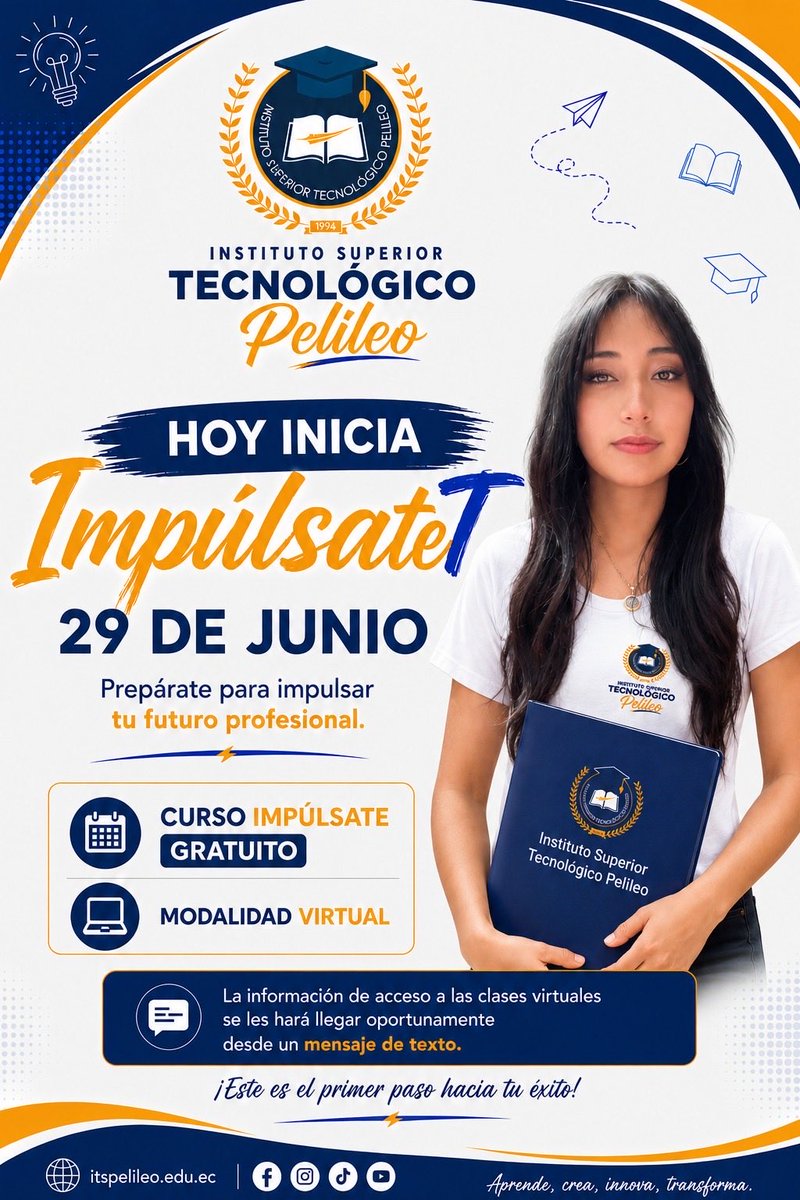 ISTPelileo77's tweet photo. 🚀📚 ¡Hoy inicia #ImpúlsaT2026!
Bienvenidos futuros estudiantes del Instituto Superior Tecnológico Pelileo. 💙💛
La información de acceso a las clases virtuales será enviada oportunamente mediante un mensaje de texto.
¡Muchos éxitos! 🎓✨
#ISTPelileo #EducaciónGratuita https://t.co/0jDnevDs46