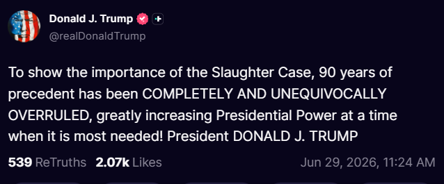SantaSurfing's tweet photo. ⚖️🔥⚖️🔥⚖️🔥⚖️🔥⚖️🔥⚖️
SCOTUS RULING TODAY Trump v. Slaughter!!
BIG WIN!!!  LET THE FIRINGS BEGIN!!! https://t.co/4HHsoqUVXM