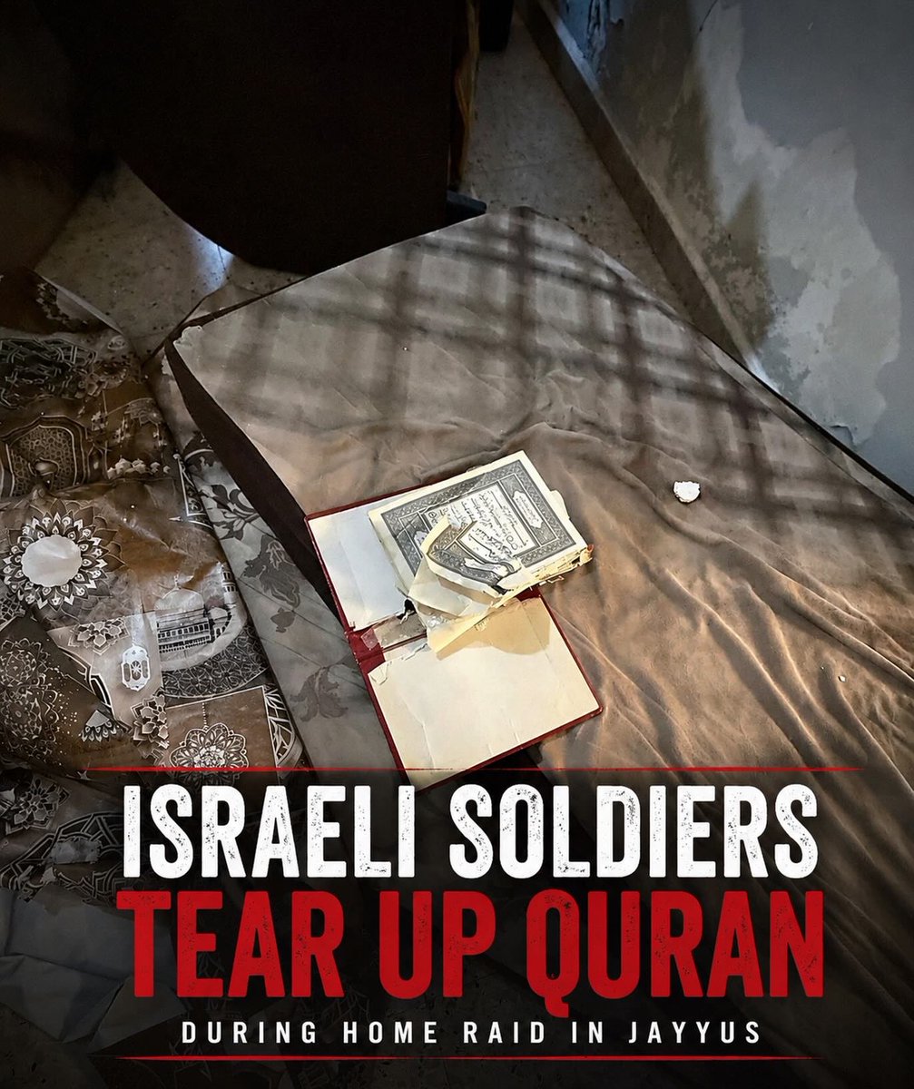EyeonPalestine's tweet photo. Israeli soldiers tear up a copy of the Quran during a raid on a home in the town of Jayyus, north of Qalqilya. https://t.co/WE0WPUiGnY