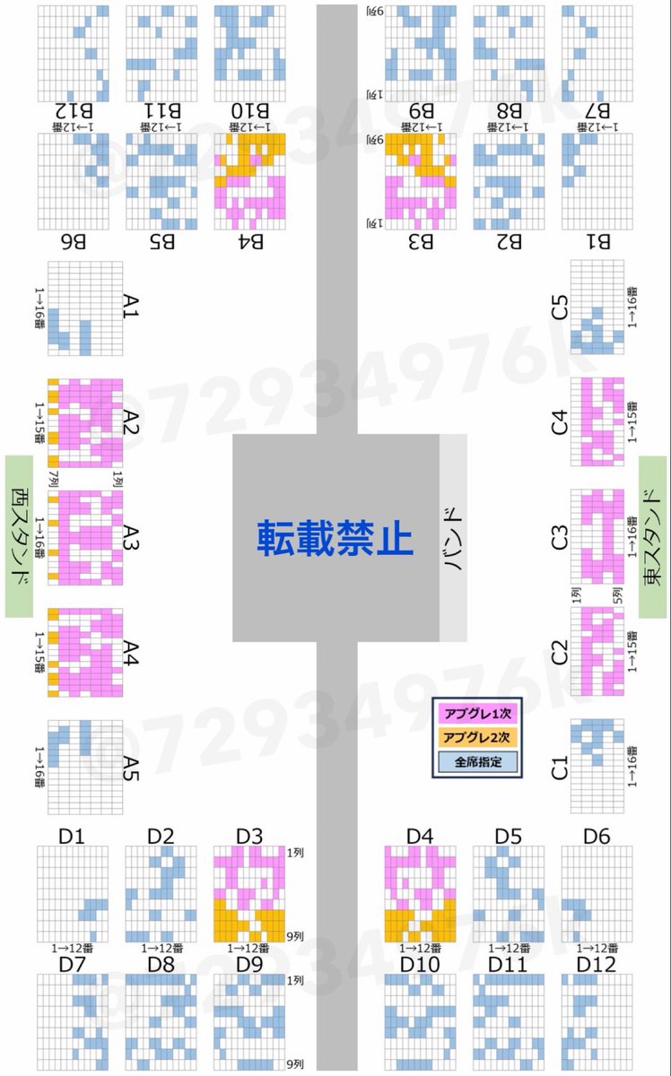 72934976k's tweet photo. 7/1 7/2 THE RAMPAGE LIVE TOUR 2026 (R)MPG
ランペ RMPG 静岡 アリーナ 座席 予想 構成

6/30 0時までの回答の分布図とブロック配置予想です(左右対称の席にも色付け)

・列番号は回答のあった範囲です
・アンケート回答からのBDブロの配置予想はこちらで確定です(変更なし) https://t.co/YPDJ9PM1FE