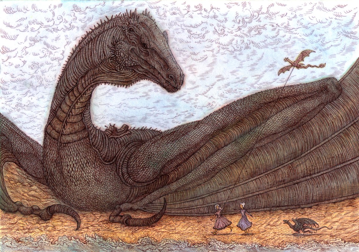 moonwyvern's tweet photo. Grandma Vhagar watching over Baela and Rhaena flying a kite, with Moondancer having fun too 

#hotd #houseofthedragon https://t.co/J1d6QPJhMc