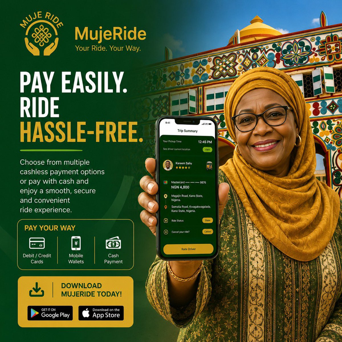 MujeRide's tweet photo. 💳 Cash or cashless? The choice is yours with MujeRide! Enjoy secure, flexible, and hassle-free payments on every trip. 
Download MujeRide today and ride your way.
https://t.co/egQDtx9JEF
#MujeRide #ridehailingapp #trending #arewa #PayYourWay #Kaduna #RideSmart #safe #affordable https://t.co/lBCdojPooP