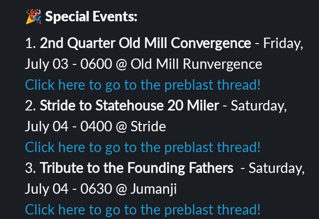 F3LexSC's tweet photo. Big week PAX! 

Old Mill Convergence Friday, July 3rd 0600-0700 with Bootcamp and Run options

@F3Stride to Statehouse 20 Miler 4th of July. With multiple distance options. See @F3PaperJam and @F3Voltron for more details. 

0630-0730 4th of July Bootcamp @F3Jumanji @Fapdblueline https://t.co/JcIeRGrtJt