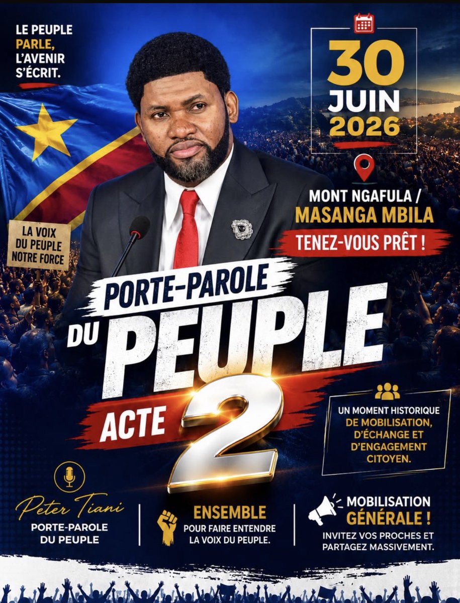 petertiani007's tweet photo. #RDC… 

MONT NGAFULA…

MASANGA MBILA…

Je serai là ce Mardi 30 Juin 2026!

On le fera encore bien 🔥🔥🔥🔥 https://t.co/lmdymInYUO