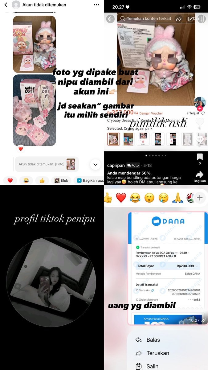 ceeecin's tweet photo. PLEASE HATI HATI SM PENIPU WTS CRY BABY DI TIKTOK!!

usn tiktok @/secretlifeonya
nomor whatsapp penipu +62 838‑6611‑9439
📍kata nya si tinggal tanggerang selatan https://t.co/1YHd6nSsn4