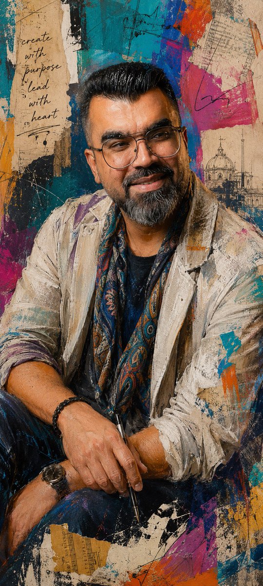 mhalnaser's tweet photo. Prompt⤵️⤵️⤵️⤵️

Create a highly detailed mixed media portrait painting of the subject’s face, combining layered artistic elements such as acrylic brush strokes, charcoal smudges, pencil sketches, rough paint splashes, collage textures, paper grain, expressive ink marks, and imperfect handcrafted details to create an authentic human-made artwork appearance. The overall composition should feel raw, artistic, and naturally imperfect, avoiding overly clean or overly polished digital results.

Use bright, eye-catching, and dynamic colors with rich tonal variation so the artwork feels vibrant and visually engaging without looking monotonous. Add visible skin texture details, layered paint textures, subtle rough strokes, and organic imperfections to enhance realism and artistic depth. The mixed media style should also influence the entire visual presentation, including the outfit and surrounding artistic elements, so the final artwork feels cohesive and fully immersed in the mixed media aesthetic.

The subject’s pose and facial expression must appear relaxed, expressive, lively, and natural, avoiding stiff body language, awkward posing, or gloomy emotional tones. The pose, angle, expression, and overall composition must be clearly different from the attached reference photo while still maintaining the subject’s identity.

The outfit should be modern, stylish, casual, and fashion-forward with layered clothing details, trendy contemporary fashion elements, unique textures, and visually interesting accessories that enhance the artistic mood. Avoid plain, generic, repetitive, or standard clothing designs, and ensure the outfit is completely different from the clothing shown in the reference image.

Focus on creating a visually balanced artwork with an expressive artistic atmosphere, realistic handcrafted imperfections, rich mixed media layering, and strong emotional energy, while still maintaining an elegant and aesthetically pleasing portrait composition. 9:20 aspect ratio in 8k