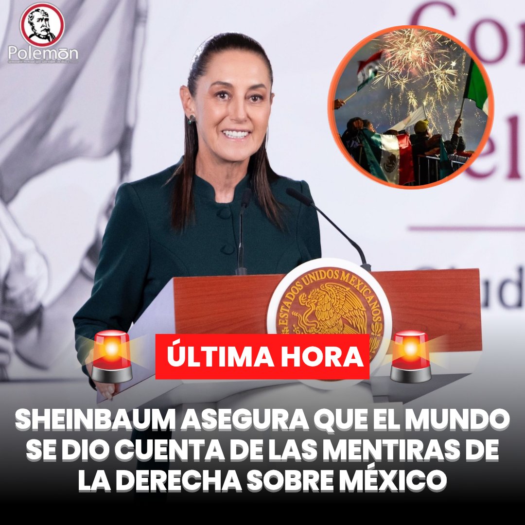 revistapolemon's tweet photo. 🚨 #ÚLTIMAHORA| La Presidenta @Claudiashein aseguró que el mundo entero se dio cuenta de las mentiras de la derecha pues México está muy bien y todo el mundo quiere venir a visitarlo.

Durante su conferencia mañanera aseguró que la derecha promueve en todo el mundo que México está muy mal tanto en seguridad como económicamente. Sin embargo, con el Mundial de Fútbol, el planeta entero vio lo contrario.

"Y resulta que el mundo entero quiere venir a México, quiere conocer México. Y ahora con el Mundial, la vivencia que tuvieron todas y todos los visitantes de lo que es el agradecimiento, la calidez de las y los mexicanos", expresó.

La mandataria aseguró que esos valores mexicanos son herencia de los pueblos originarios. Por ello, consideró, todas y todos los mexicanos, sin importar nuestra ascendencia debemos estar orgullosos de estos pueblos.

"Tiene que reconocer esos valores, esa pluriculturalidad que es parte de nuestra identidad", apuntó.