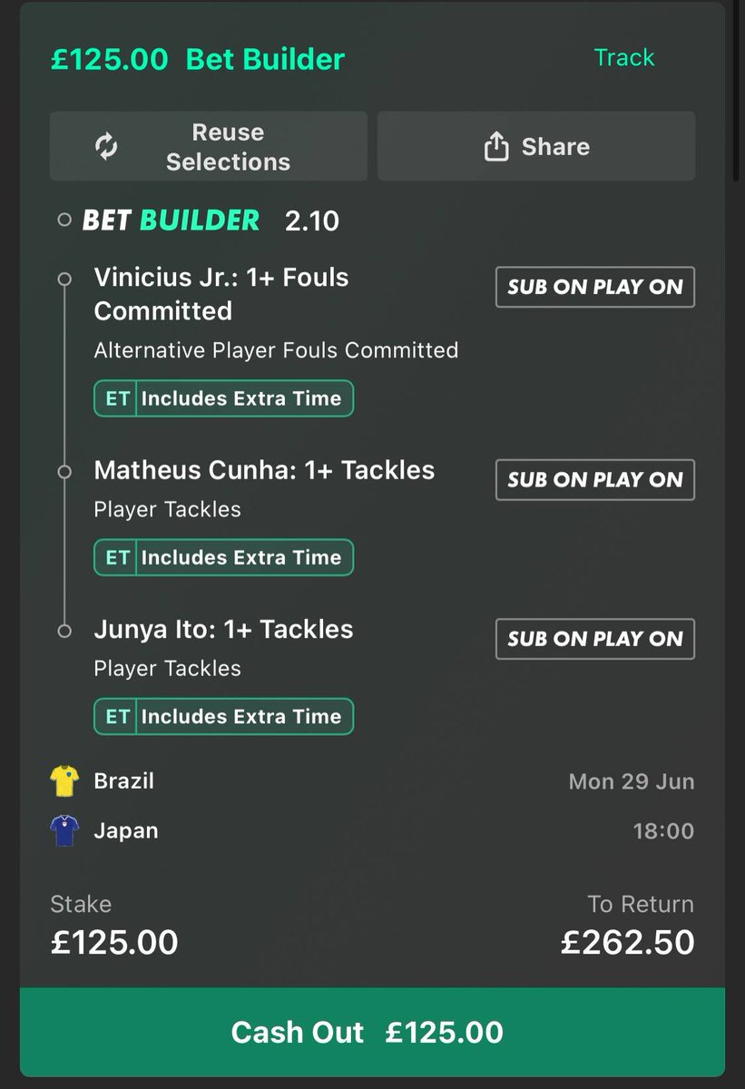 JaysBettingClub's tweet photo. 2 bets for Brazil 🇧🇷 v Japan 🇯🇵

Hit like ‘❤️’ if you’re following

Vini has made 1+ foul in 14 of last 15 starts (club / country) 

1, 0, 3, 2, 1, 1 since moving back to winger for Brazil 🇧🇷

Cunha tackles for 🇧🇷
1, 2, 2, 1, 1, 1, 3, 2, 2, 1, 2, 2, 2, 

Cunha 1+ tackle in 22/23 recent games (club / country)

Junya Ito tackles for Japan 🇯🇵

2, 0, 2, 2, 3, 2 

1+ tackle in 15 of last 19 starts (club / country)