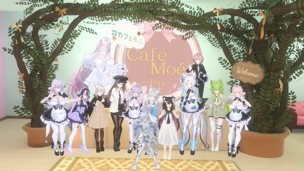 VRC_PGS's tweet photo. 先日は CafeMoé-Day- 最終営業 にお越しいただき、誠にありがとうございました💕
各インスタンスでの集合写真をお届けいたします📸✨

メイドとの楽しい時間をお過ごしいただけたのなら幸いです！

次回のPGSイベントへのご参加もキャスト・スタッフ一同お待ちしております🌟

#VRChat #カフェモエ https://t.co/9Kb0KGg3Fu