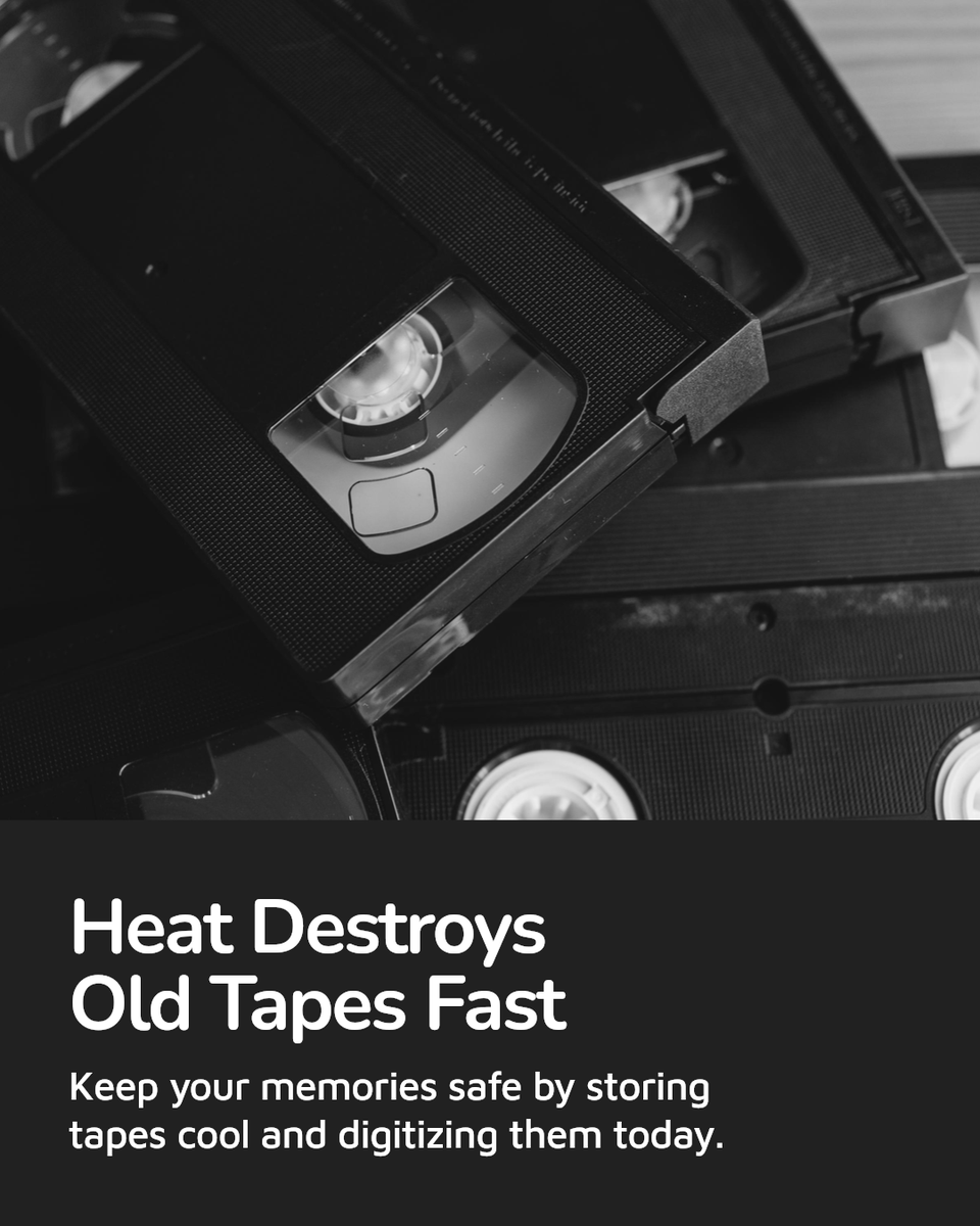 slatsvideo's tweet photo. Why risk losing old videotapes this summer? Heat can warp them fast. Store them cool and dry, away from sun. Digitize your memories before it's too late. Protect your stories with a free quote from Absolute Video.

https://t.co/RZL6WA7vAL https://t.co/JGV44zkTDR