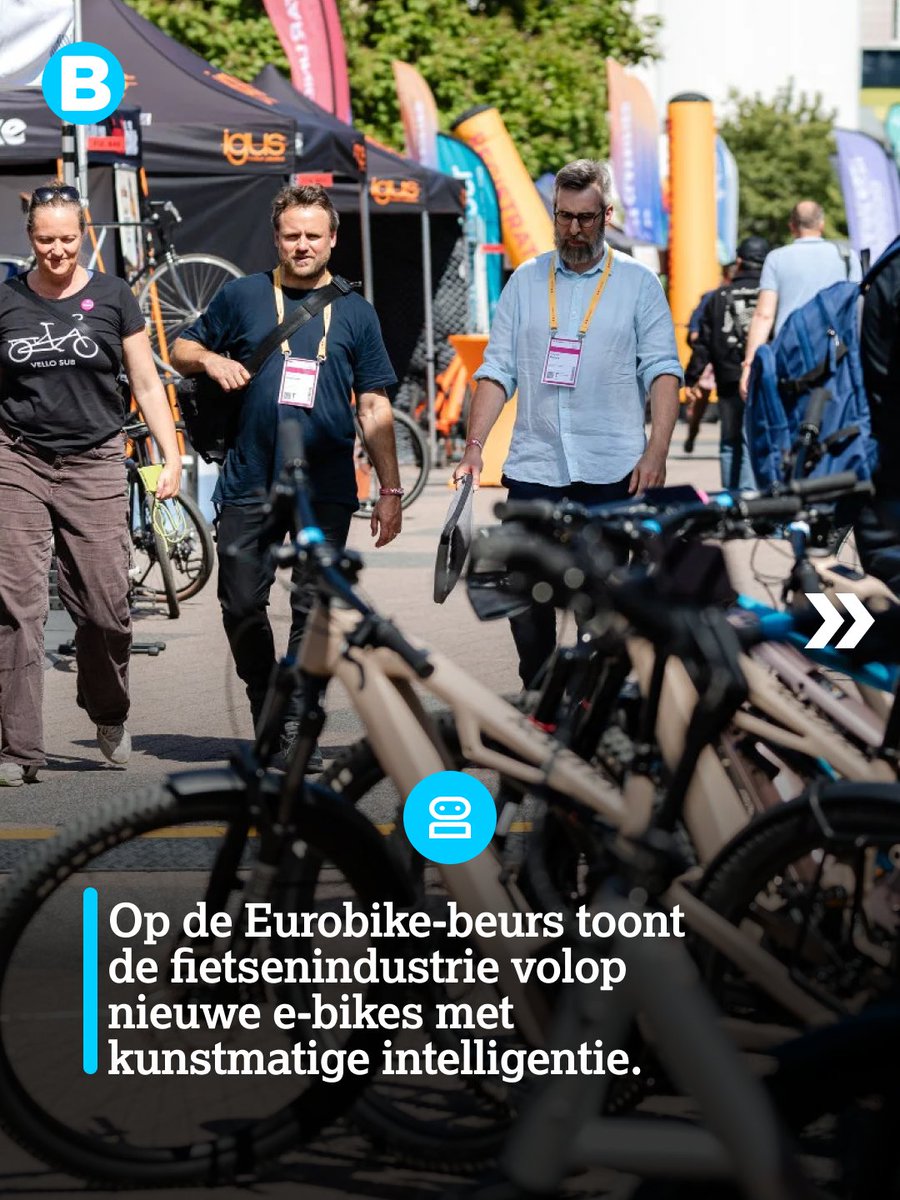 Bright's tweet photo. Op de Eurobike-vakbeurs is de boodschap duidelijk: de industrie gaat inzetten op kunstmatige intelligentie en slimme technologieën om de verkoop van fietsen een duw in de rug te geven. AI gaat daardoor zijn weg vinden naar e-bikes, veiligheidssystemen en digitale diensten. https://t.co/gv07uiynCy