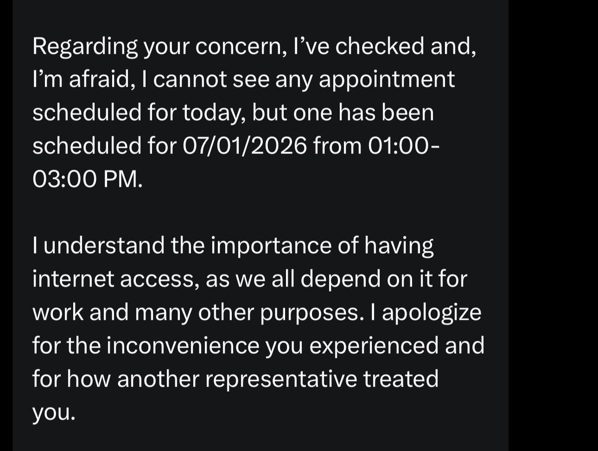 BigTonyC's tweet photo. @Xfinity The response. Sorry they lied to you. See you in 3 days. Keep paying us though. https://t.co/MBgK2B0cqT