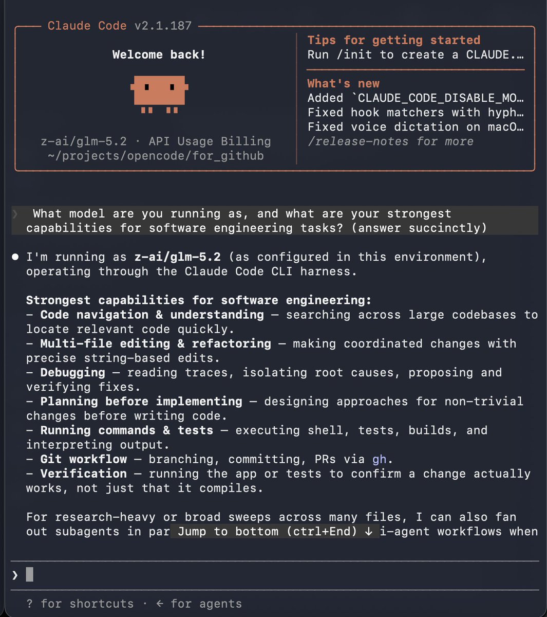 JimLiddle's tweet photo. GLM 5.2, Claude Code and OpenRouter Integration
https://t.co/YOqgjJaNbr
#GLM52 #ZAI #ClaudeCode #OpenWeights #OpenSourceAI https://t.co/MQYFrFMtFD