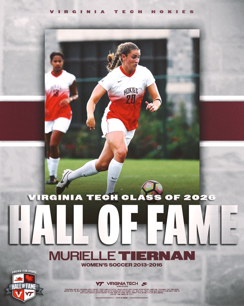 HokiesWSoccer's tweet photo. A legend 🐐

Murielle Tiernan, the Hokies’ all-time leader in points (112) and goals (49), is the newest member of the Virginia Tech Athletics Hall of Fame!! 

#Hokies https://t.co/evxGNtBklV
