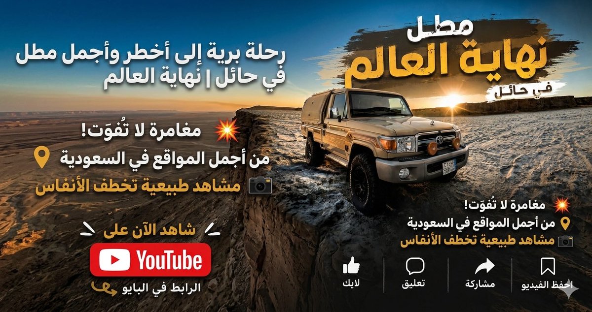 abo_ngam's tweet photo. من قلب حائل.. إلى واحد من أخطر وأجمل المطلات البرية! 🌄
الحلقة كاملة نزلت الآن على اليوتيوب، لا تفوتكم المتعة! 🎬🍿

الرابط

https://t.co/TsMxBYzuEc

⁠#حائل #مطل_نهاية_العالم #فلوق #السعودية #يوتيوب #حائل_الآن https://t.co/Uip6ZGUF3T