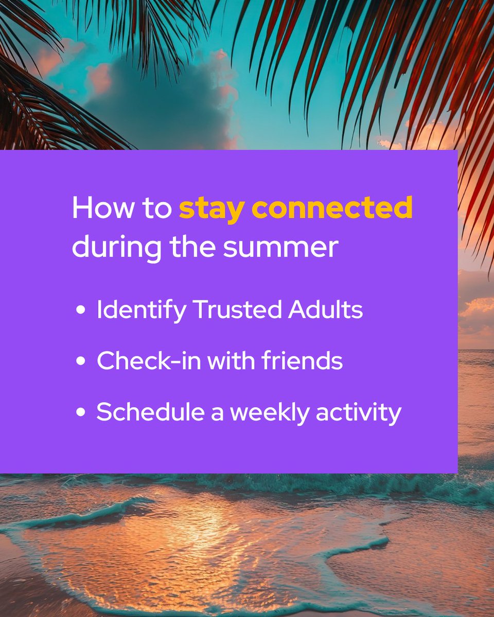 HopeSquads's tweet photo. School is out, but hope is still in. 🤝

One of the best things you can do this summer is stay connected. Check in with friends or reach out to trusted adults.

Connection isn't just nice to have—it's one of the strongest protective factors to keep ourselves and others safe.  

#HopeSquad #PeerSupport #MentalHealthAwareness #SuicidePrevention #ShareTheHope #TogetherWeThrive