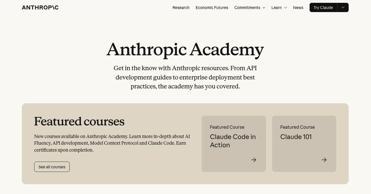 sairahul1's tweet photo. CLAUDE IS OFFERING 13 AI COURSES & CERTIFICATES.

ALL FREE. START LEARNING NOW.

* Claude 101. Learn Claude for everyday work.
https://t.co/UAgugPyy7Y

* AI Fluency: Frameworks & Foundations.
https://t.co/ovZY49ad80

* Introduction to Agent Skills.
https://t.co/Y5JvILgkis

* Building with the Claude API.
https://t.co/tZb7NgfKhY

* Claude Code in Action.
https://t.co/opFLlDSSE0

* Intro to Model Context Protocol.
https://t.co/9xAgmZVnZZ

* MCP: Advanced Topics.
https://t.co/43QXYmkt2d

* AI Fluency for Students.
https://t.co/9x8urphrXf

* AI Fluency for Educators.
https://t.co/nCBNp0p8Wc

* Teaching AI Fluency.
https://t.co/5A9RnzqPEl

* AI Fluency for Nonprofits.
https://t.co/sAK5lRHNVt

* Claude with Amazon Bedrock.
https://t.co/8gnvefJ7p6

* Claude with Google Cloud's Vertex AI.
https://t.co/fKqLQTMYKs

BOOKMARK TO SAVE IT FOR LATER

♻️ Repost this so others get free AI education.