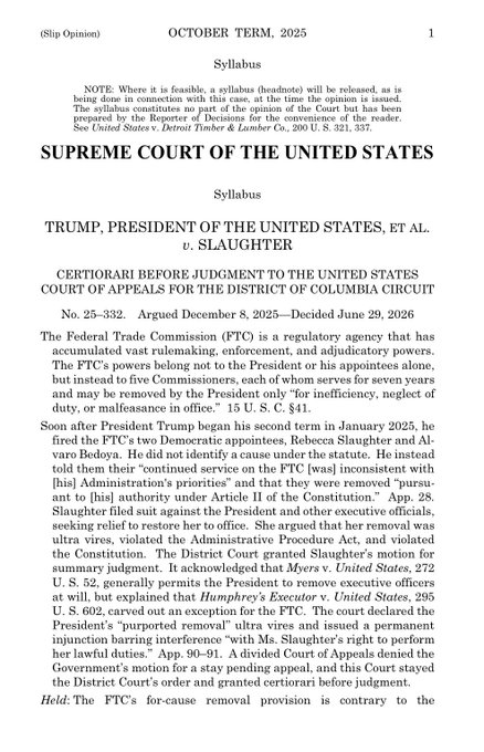 moenspum's tweet photo. 🚨 BREAKING: In a BIG ruling, US Supreme Court 6-3 ALLOWS President Trump to FIRE Democrat FTC commissioner Rebecca Slaughter and ABOLISHES the rule that initially blocked him from doing so https://t.co/AsoWb9eqxr