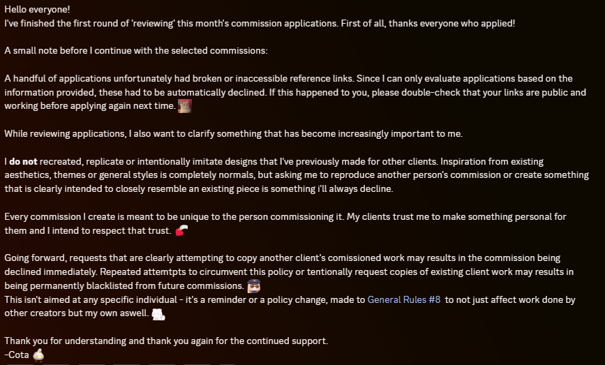cota_ffxiv's tweet photo. Since it's important to me and i dont have the uh X sub for more characters, here a screenshot of the latest announcement in my server. Thank you for reading it! https://t.co/S8vH4hnC3e