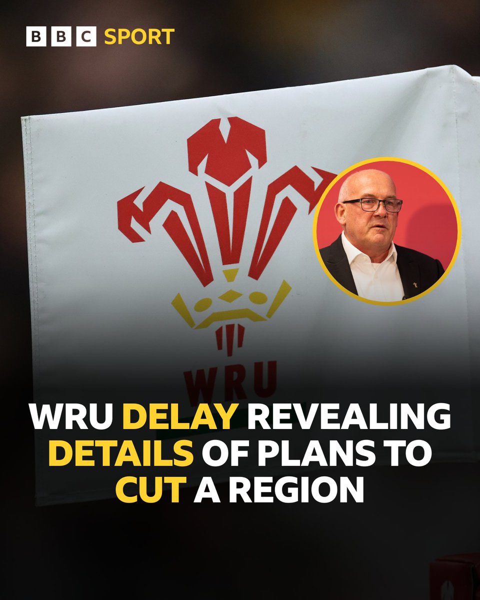 BBCSportWales's tweet photo. The Welsh Rugby Union has delayed revealing details of how they plan to reduce a professional side ❌

The governing body now says that will be done in the "coming weeks" as they focus on appointing a new chair to replace the outgoing Richard Collier-Keywood 🏉

#BBCRugby https://t.co/60IdLXsDo7