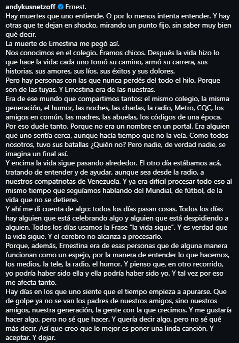 agus_rey's tweet photo. La emotiva despedida de Andy Kusnetzoff a Ernestina Pais https://t.co/IzzwQ4z6EU