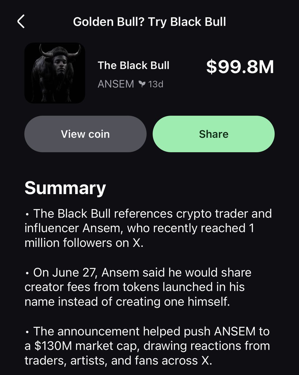 PumpfunEco's tweet photo. The Black Bull $ANSEM is now trending on the Pumpfun app! 🔥 https://t.co/dpAYB1658y
