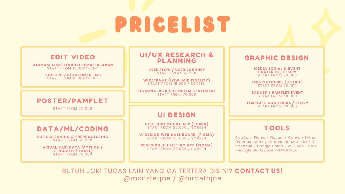 hiraethjae's tweet photo. LOH DEADLINE UDAH MEPET? TUGAS NUMPUK?!🤯JOKI DISINI AJA KAK!

Mau apa?
✅ Edit Video Vlog/Animasi
✅ Poster &amp; Banner Event
✅ UI/UX Design
✅ Coding, Python, Data, ML

Bisa semua! GAS ORDER SEBELUM SLOT PENUH!
WA: https://t.co/QFtG5hUZHN

#jokitugas #zonauang #zonajajan https://t.co/XcjpVNdiyk