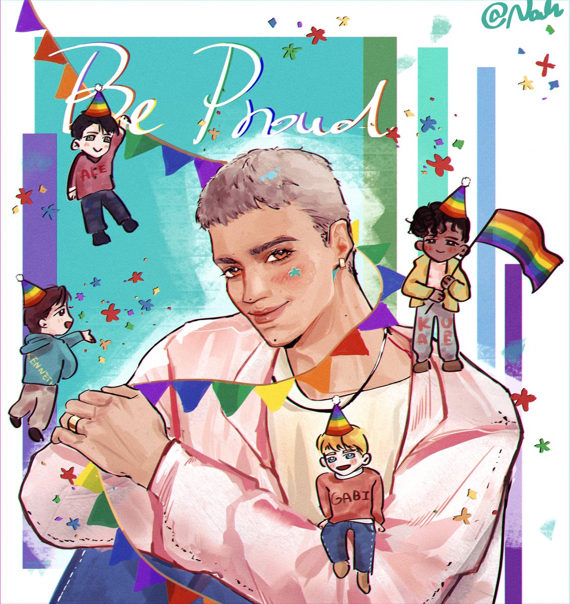 AlloImNana's tweet photo. 🏳️🌈Happy Pride Month🏳️🌈
Let's all be proud
I know I know... I was too busy this month but I definitely can't miss this
#SANTOSBRAVOS #STBV #DrewVenegas #illustrationㅤ #PRIDE_2026 https://t.co/VsMH1yQ1yi