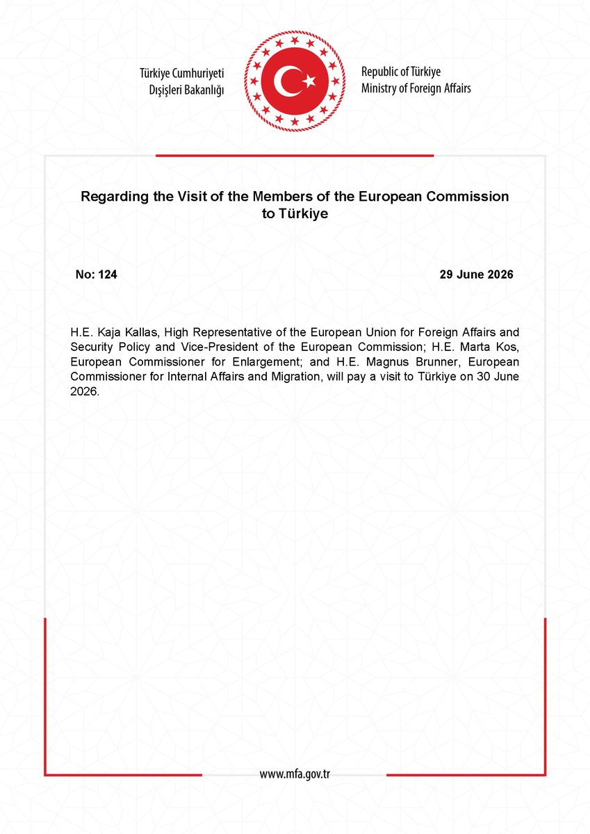 MFATurkiye's tweet photo. Regarding the Visit of the Members of the European Commission to Türkiye https://t.co/MyOy688yns https://t.co/RHe9EC0DcO