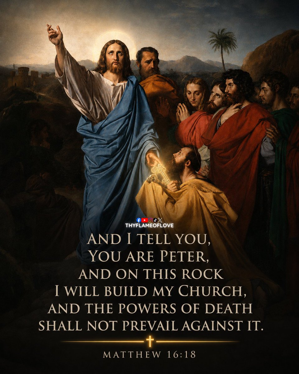 thyflameoflove's tweet photo. "And I tell you, you are Peter, and on this rock I will build my church, and the powers of death shall not prevail against it." 
(Matthew 16:18)

📅 June 29: Feast of Saint Peter and Saint Paul

Jesus wasn't making a nice compliment to Peter. He was establishing His Church.

When Jesus said, "You are Peter, and on this rock I will build my Church," He gave Peter a unique role of leadership among the apostles. From the very beginning, Christians looked to Peter and, after his death, to the bishops who succeeded him in Rome. This is why Catholics believe the papacy wasn't invented centuries later. It began with Christ Himself.

Then Jesus made an incredible promise: "The powers of death shall not prevail against it."

St. Peter was the leader Jesus chose to shepherd His Church, while St. Paul became its greatest missionary, bringing the Gospel across the Roman world. Both were martyred in Rome under Emperor Nero around A.D. 64–67. Peter was crucified upside down, and Paul, a Roman citizen, was beheaded. Their witness helped establish Rome as the center of the Church and remains a powerful testimony to the truth they preached.

Kingdoms have risen and fallen. Empires have disappeared. Persecution has come and gone. Yet for 2,000 years, the Catholic Church has remained because Christ is the one who built it. The Church is made up of sinful people, but it is guided and protected by a faithful Savior who keeps His promises.

💬 If Jesus really founded one Church, shouldn't every Christian want to know which Church that is?

If this helped strengthen your faith, let it reach someone who has been searching for the truth.