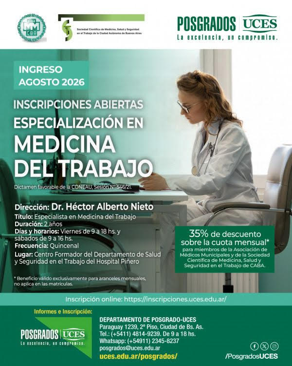 PrensaOpenPress's tweet photo. La Especialización en Medicina del Trabajo de UCES te da el título oficial, con modalidad quincenal para que puedas seguir trabajando.

🗓️ Ingreso: Agosto 2026
💰 35% off para socios de AMMU y SCMSS CABA
🔗 https://t.co/leraZ74eyx https://t.co/BnUicM2PPj