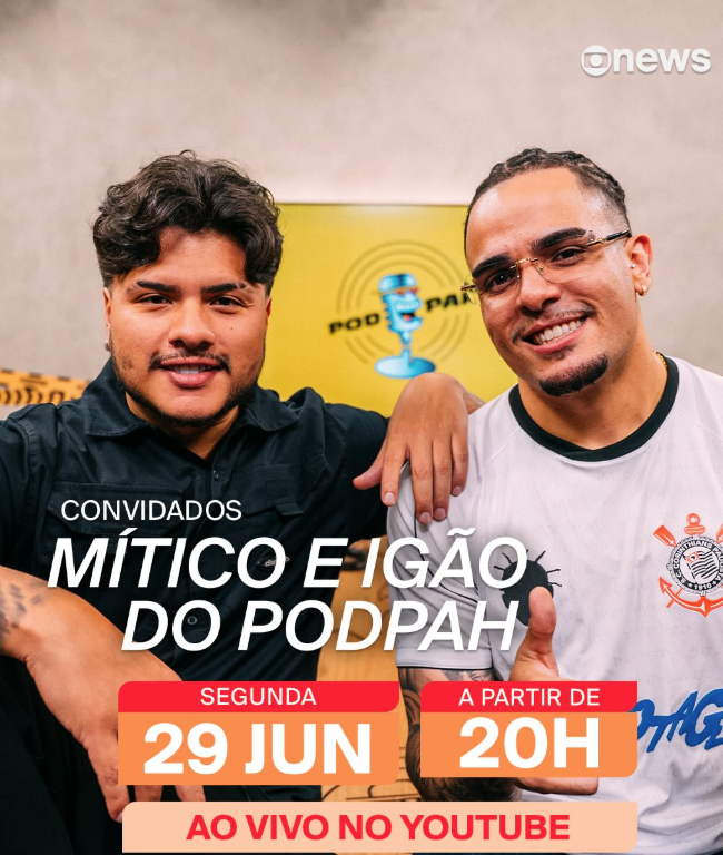 GloboNews's tweet photo. Hoje tem Igão e Mítico, do @Podpah, no POD_i, com @AndreiaSadi: é às 20h, no canal da #GloboNews no Youtube.
Assista ao vivo ➡︎ https://t.co/R4M8tolvsv
#podi #andreiasadi #poscast https://t.co/7dSNvR3514