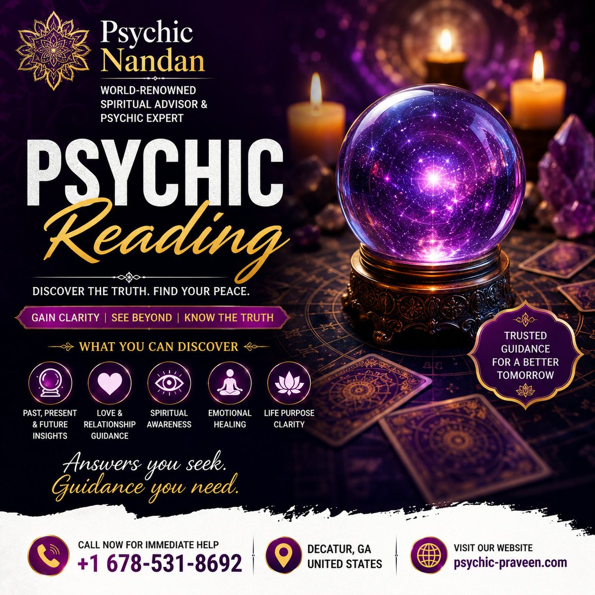 PsychicH61474's tweet photo. Accurate Psychic Reading in Georgia 🔮

📍 3845 N Druid Hills Rd, Decatur, GA 30033, United States 
📍 https://t.co/fvqzhJOpr9
📞 +1 678-531-8692 
🌐 https://t.co/RLiLf5AFqr

#PsychicReadingGeorgia #DecaturGA #SpiritualAdvisor #Clarity https://t.co/Xv1EgETriM