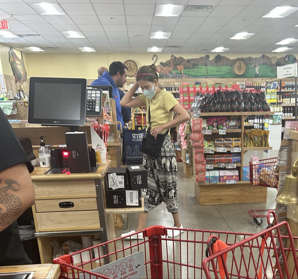 DawnsMission's tweet photo. Spotted a woman inside Trader Joe’s wearing a mask. 

Stepped outside to load my groceries and there she was, mask on in 100° weather with nobody else around. 

At this point, it has to be a mental illness, would you agree? https://t.co/WxcKU3pNW7