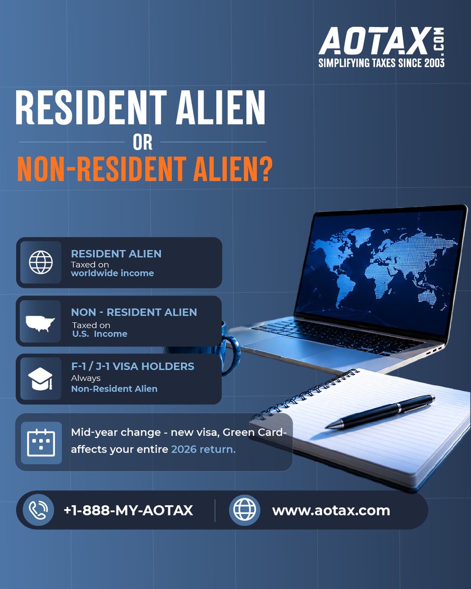 aotaxhelp's tweet photo. Got a Green Card or changed visa in 2026? 🟢

Your residential status may have changed, and it changes how the IRS taxes you.

#ResidentialStatus #GreenCard #AOTAX #IndianFilers https://t.co/EoDfKXBjuM