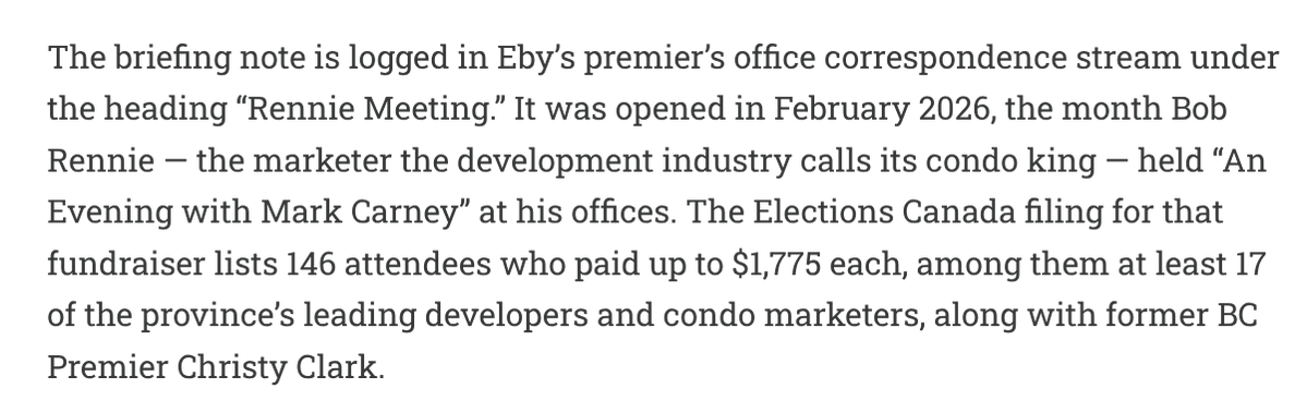 bcbluecon's tweet photo. Well, well, well...look who was at Mark Carney's $1700 Bob Rennie's condo developer fundraiser in Vancouver.

Christy Clark.

For those unaware.

Rennie was Clark's money bagman during her BC Liberal political days.

This is going to be a massive scandal.

Way bigger than I first thought.