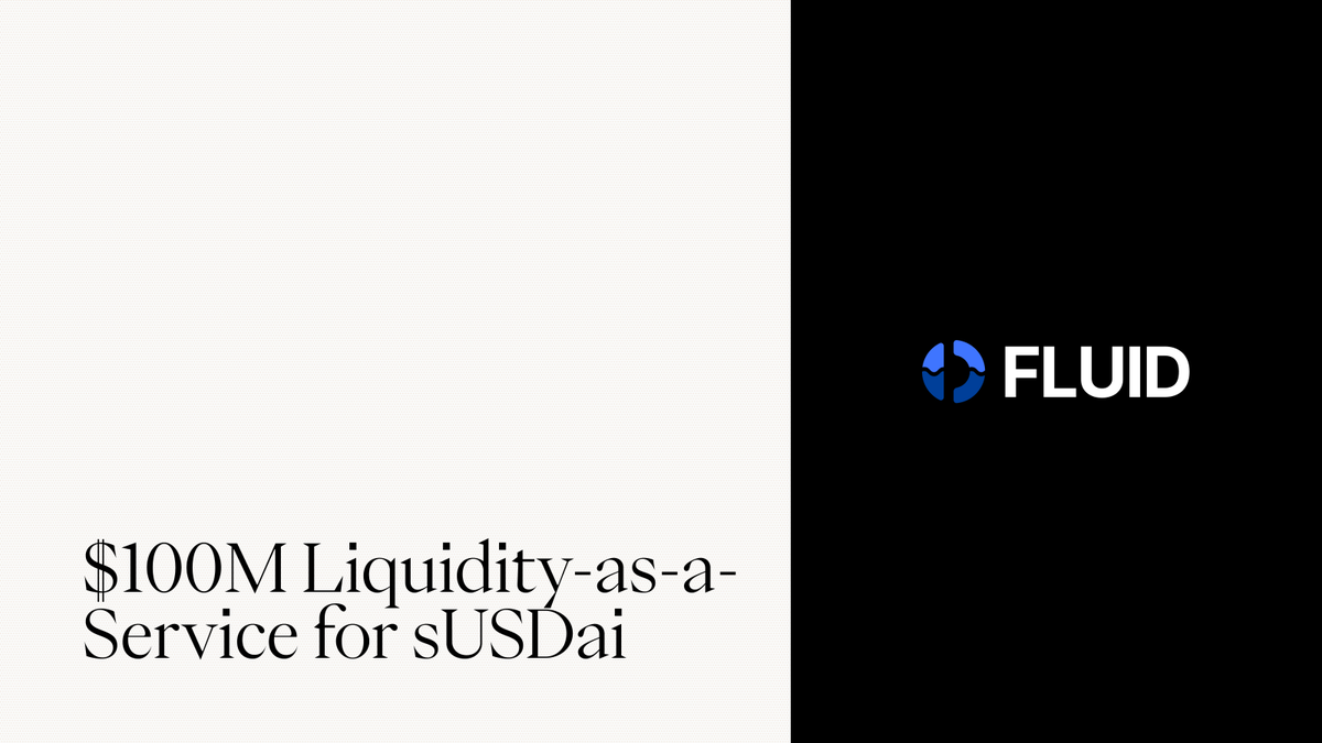 USDai_Official's tweet photo. USDAI and @0xfluid are launching a $100M DEX Liquidity Facility for sUSDai.

Fluid will provide Liquidity-as-a-Service, enabling deeper markets to enter, exit, and loop with less slippage. https://t.co/9sFFIMewJE