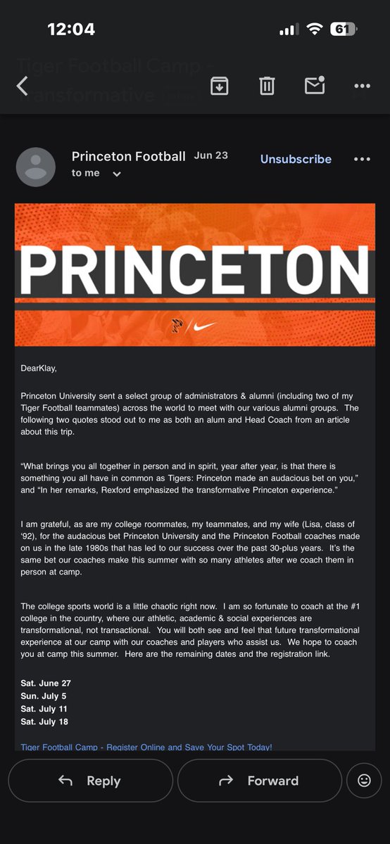 Klaywilken's tweet photo. Thank you @PrincetonFTBL for the camp invite https://t.co/CxSrAWMF14