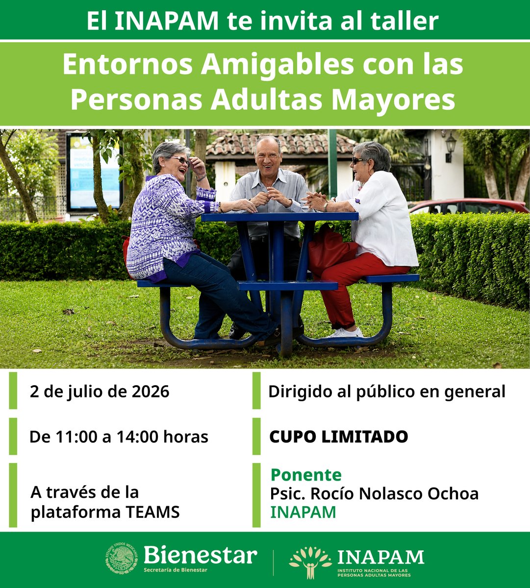 INAPAM's tweet photo. #Inscríbete al #Taller 👉https://t.co/K0ONGfg4zc y #Sumemos #Esfuerzos para #Crear #Espacios #Incluyentes, #Seguros y #Saludables para las #PersonasAdultasMayores
📆 Inicio 2 de julio.
⏰ De 11:00 a 14:00 horas.
¡Te esperamos! https://t.co/oBBh7e6lkx