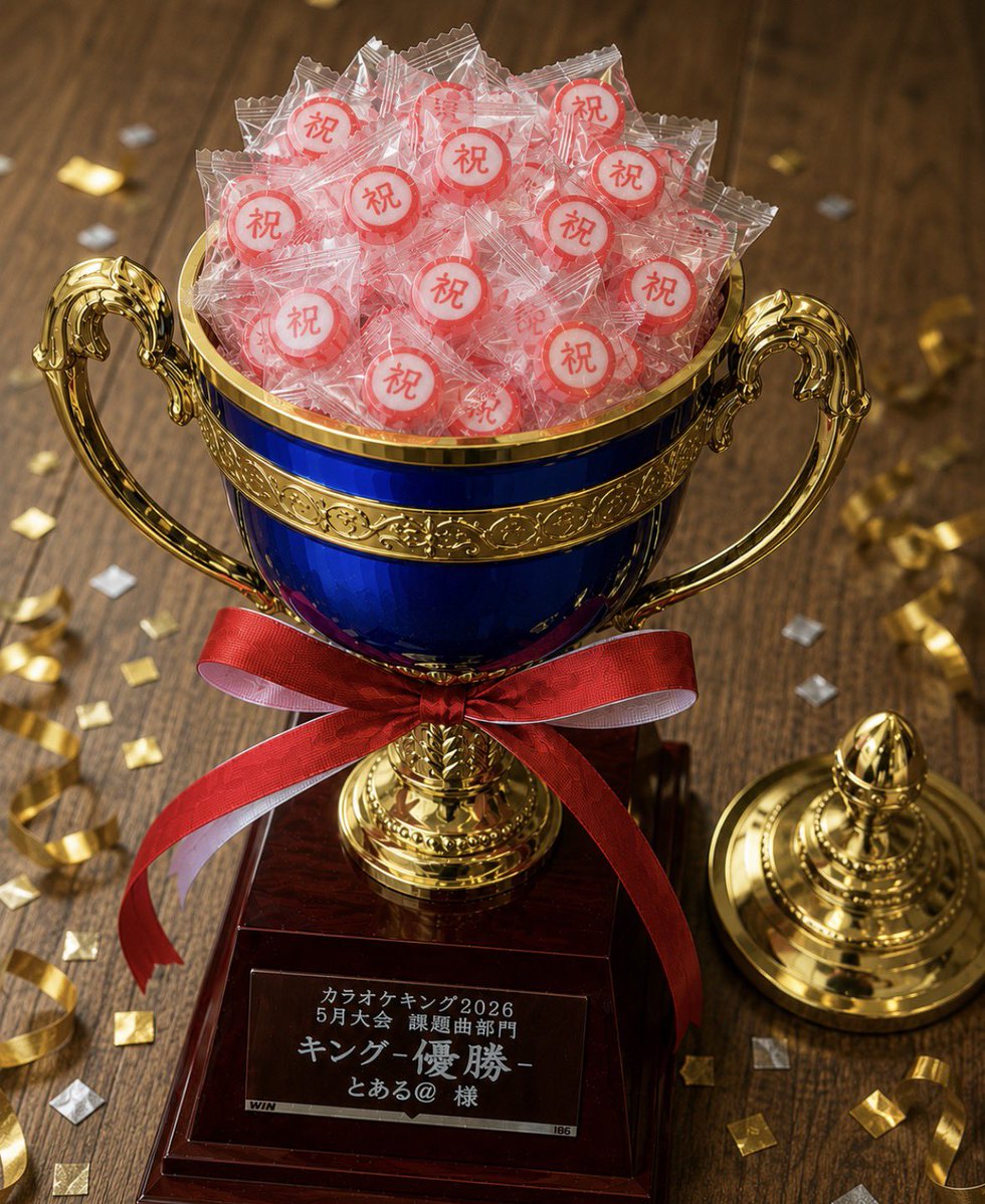 DKC 優勝景品 赤 デュエリストキングカップ 新品未開封 カラキン優勝カップの蓋を開けると、 中には名物「㊗️」キャンディー