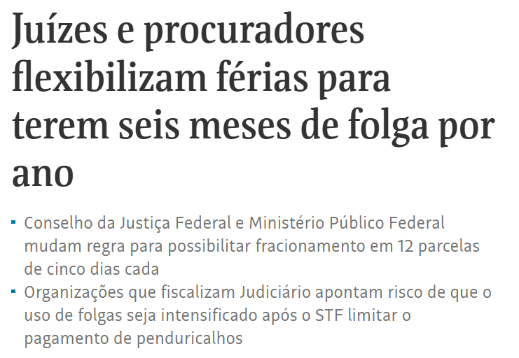 marinahelenabr's tweet photo. Pague seus impostos em dia.

Uma portaria permitiu que juízes e procuradores parcelem 60 dias de férias em até 12 períodos de 5 dias, elevando o descanso anual para 178 dias: quase 6 meses. Também facilita vender férias e acumular ainda mais folgas. https://t.co/zr5tWL254F