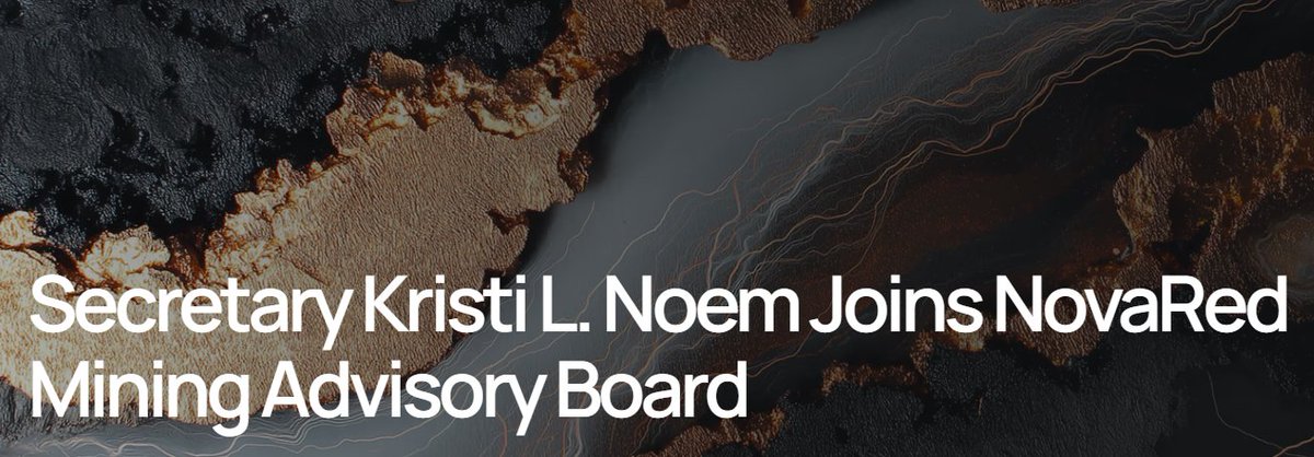 BrandaoJeisson's tweet photo. TRUMP MOVED KRISTI NOEM INTO THE CRITICAL-MINERALS ARENA-THAT IS THE $NRED ANGLE I CARE ABOUT.

President Trump repositioned Kristi L. Noem from DHS to maximize her role in U.S. critical minerals policy as Special Envoy for the Shield of the Americas.

Now she is also advising NovaRed.

That connects $NRED to a much bigger conversation:

U.S.-Canada supply chains
AI-assisted mineral discovery
Western Hemisphere resource security
copper for defense, data centers and the grid

The Canadian Mining Journal piece says the U.S. already gets 17% of its critical minerals from Canada.

My read: Kristi Noem gives $NRED a policy/security frame that can travel fast.

https://t.co/DyDz9JK1ot

Nothing in this material constitutes legal, financial, medical, or professional advice.

$ALAB $AMC $POLA $BIRD