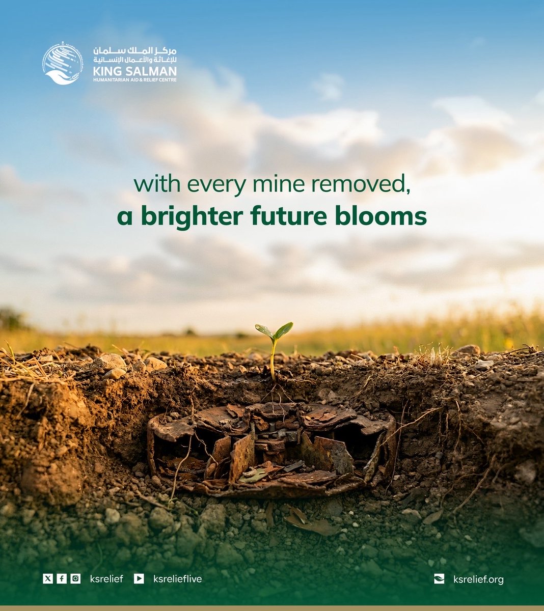 KSRelief_EN's tweet photo. When mines are removed, lives are not only saved; life itself is restored.

In continuation of its humanitarian mission, #KSrelief has renewed Masam project for an additional year to continue clearing Yemeni lands of mines, protecting civilians, and enabling communities to live safely.