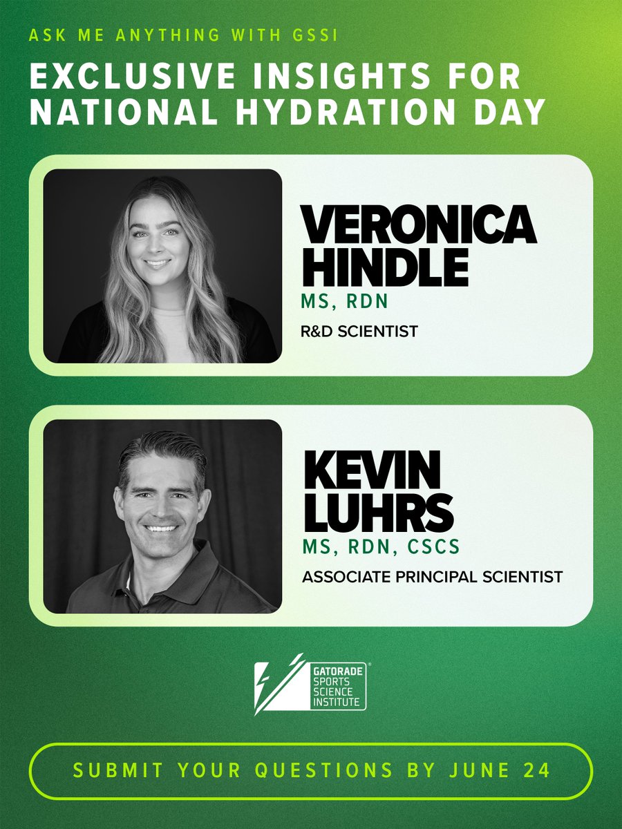 GPPartner's tweet photo. For National Hydration Day, GSSI scientists Kevin Luhrs and Veronica Hindle are joining the Gatorade Fieldhouse for an exclusive AMA. https://t.co/3ZHLIW4yFL