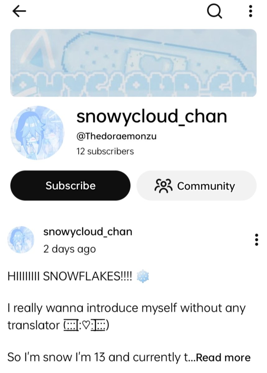 snowycloud_chan's tweet photo. Officially on YouTube!!! (:̲̅:̲̅:̲̅[̲̅:♡:]̲̅:̲̅:̲̅:̲̅)

Also somehow I had 12 subs before I even started 👁️👄👁️

Anyways have an amazing day!!! 
┊ ✩  ┊   ✧   ┊   ┊
┊    ┊❄️      ┊   ✩⋆
┊    ┊       ⊹˚ ⁭      ⁭ ⁭ ⁭ ⁭ ⁭ ⁭ ⁭ ⁭
✩⋆    ❄️

#ドラえもんズfan https://t.co/32FpEwspbf