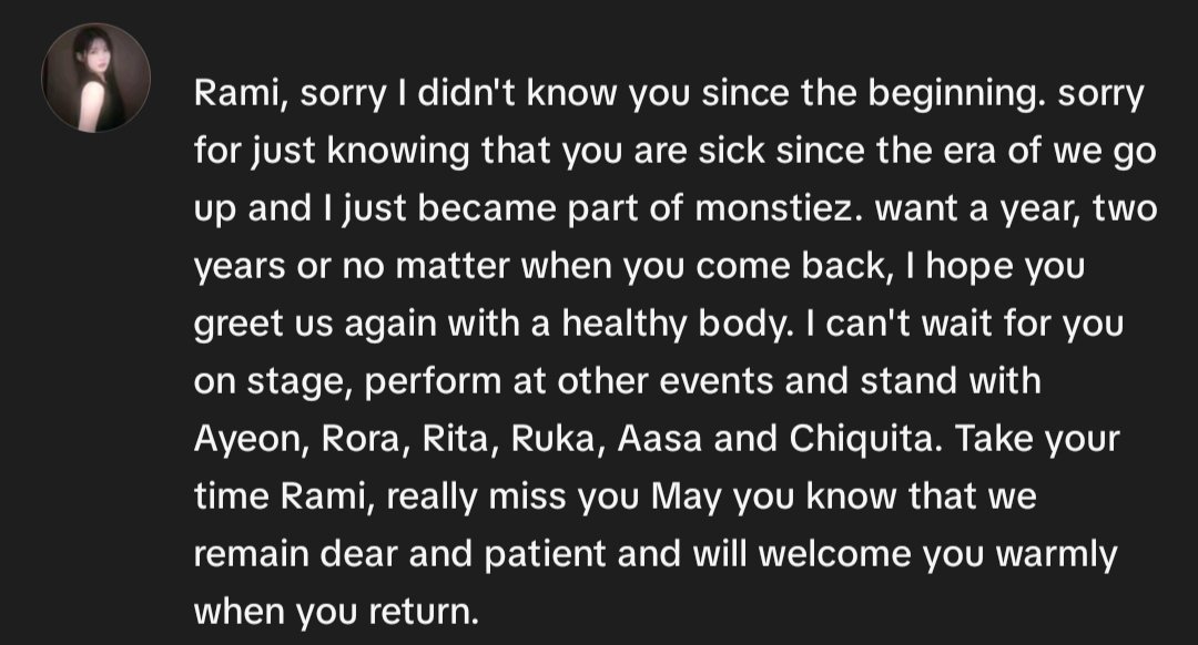 haramissi's tweet photo. This is the first time I read a message for Rami that comes from a new Monstiez. To our new Monstiez out there who doesn't know Rami yet, I'm pretty sure you'll gonna love her when she returns 🥺 ~

#RAMI #BABYMONSTER https://t.co/jmd9idT17b