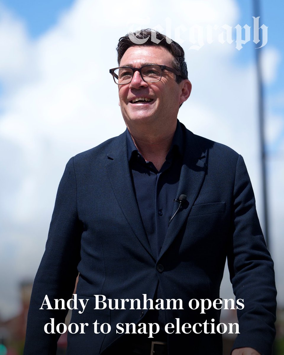 Telegraph's tweet photo. Andy Burnham has opened the door to calling a snap general election.

The MP for Makerfield arrived at London Euston from Manchester at around 1.30pm, hours after Wes Streeting backed him to become the next prime minister.

🔗: https://t.co/08jvhcBz3Q https://t.co/4vT0l2jYcl
