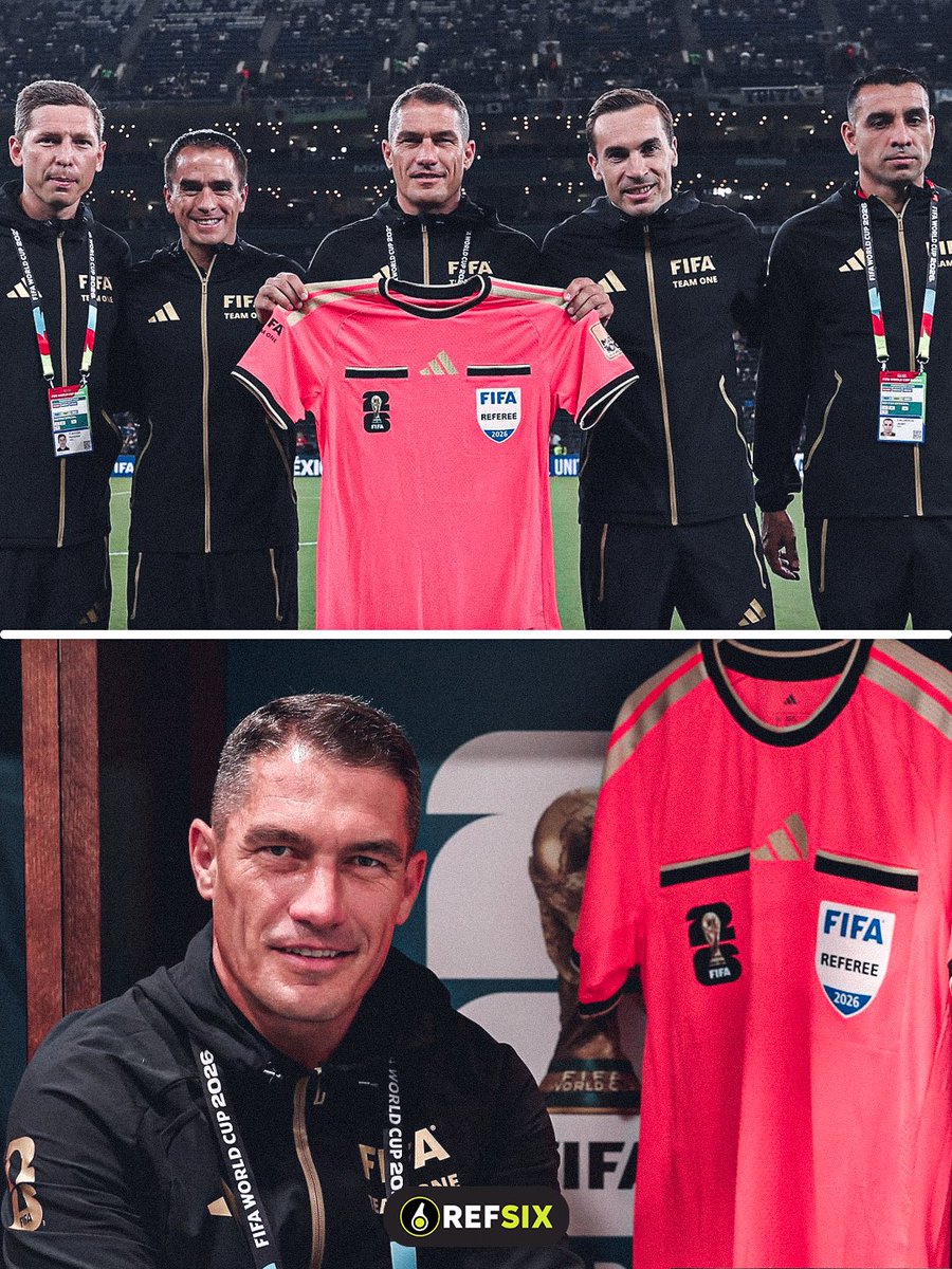 refsix's tweet photo. A referee shirt you’ll never see again. 👀✨

For the 1,000th match in World Cup history (Tunisia 🇹🇳 v Japan 🇯🇵), adidas made a one-off:

🥇 Gold sleeve stripes + gold logo
 🏆 Exclusive “MATCH 1000” trophy patch
 👕 Worn once, by 3 officials, never again

Collina handed it to István Kovács himself.

Most collectible kit of the tournament? 🫡

#WorldCup2026 #Match1000