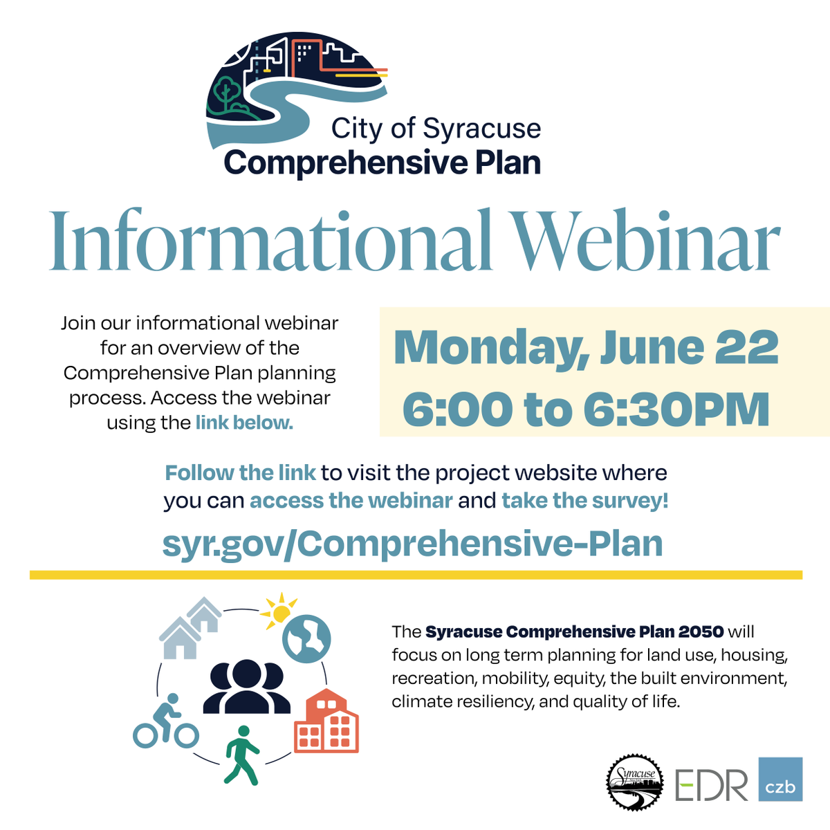 Syracuse1848's tweet photo. Tonight at 6pm, the Division of Planning and Sustainability will host a virtual public meeting to gather community input on the Syracuse Comprehensive Plan 2050. 

Residents can attend the webinar by visiting https://t.co/jb9nteI885 https://t.co/bkCEfAz2Tn